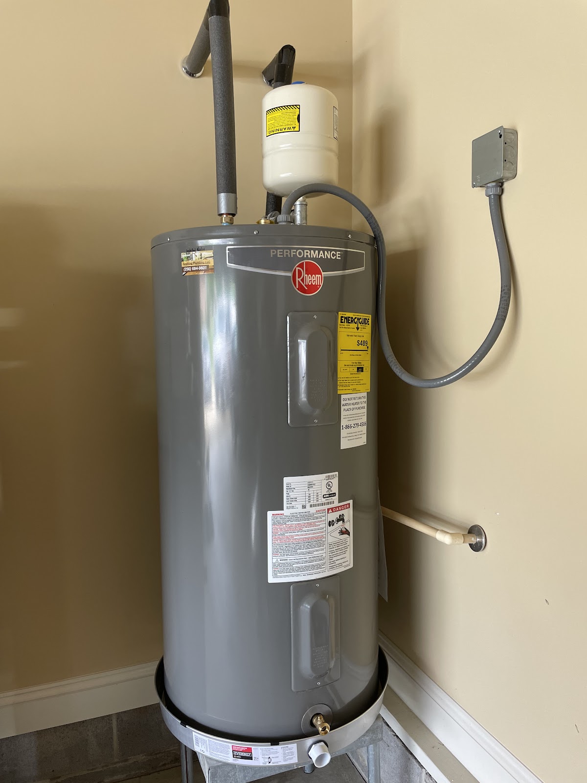 Newly installed Rheem tank water heater